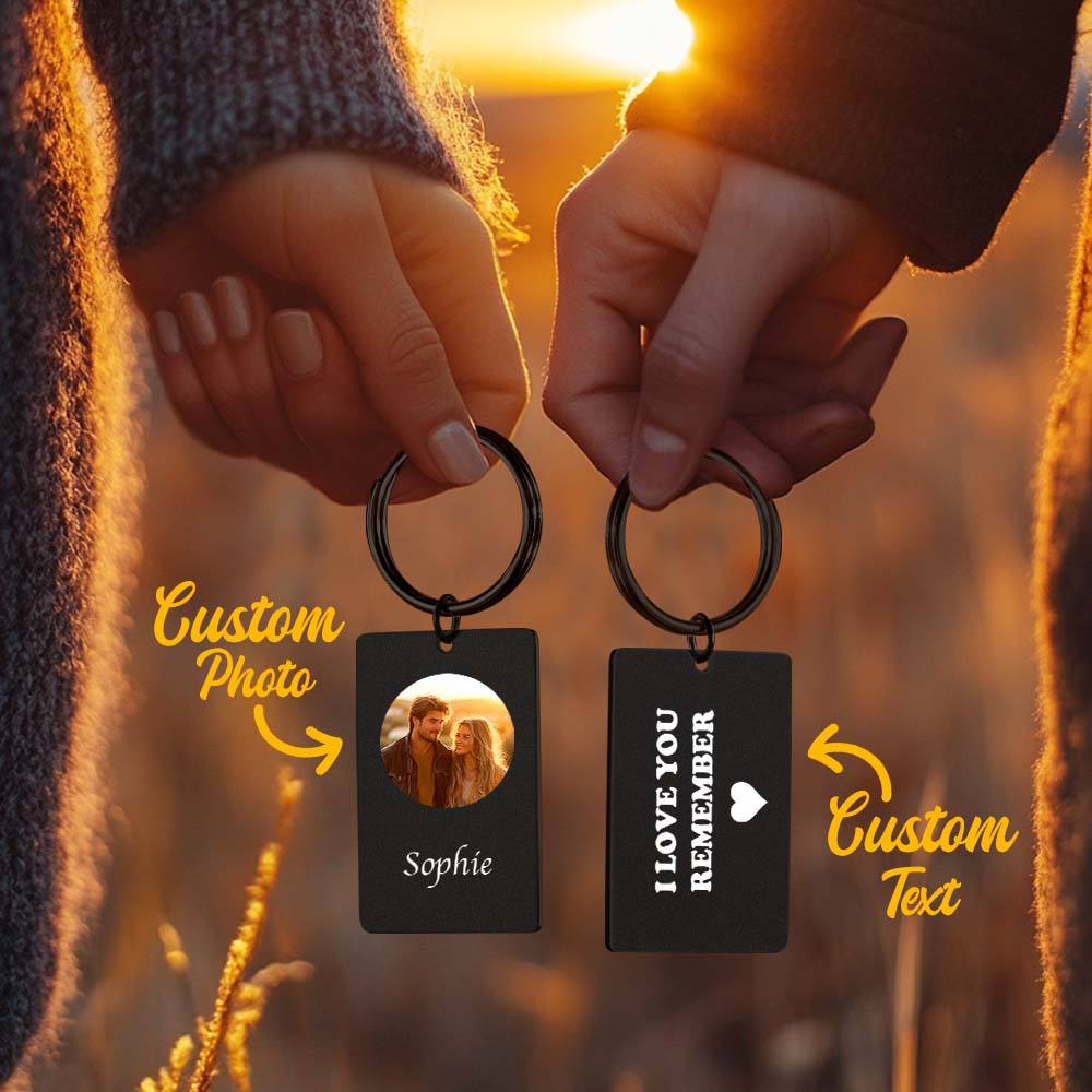 Custom Photo Keychain With Text Couple Gift Idea Black and White Filter - Giftlab