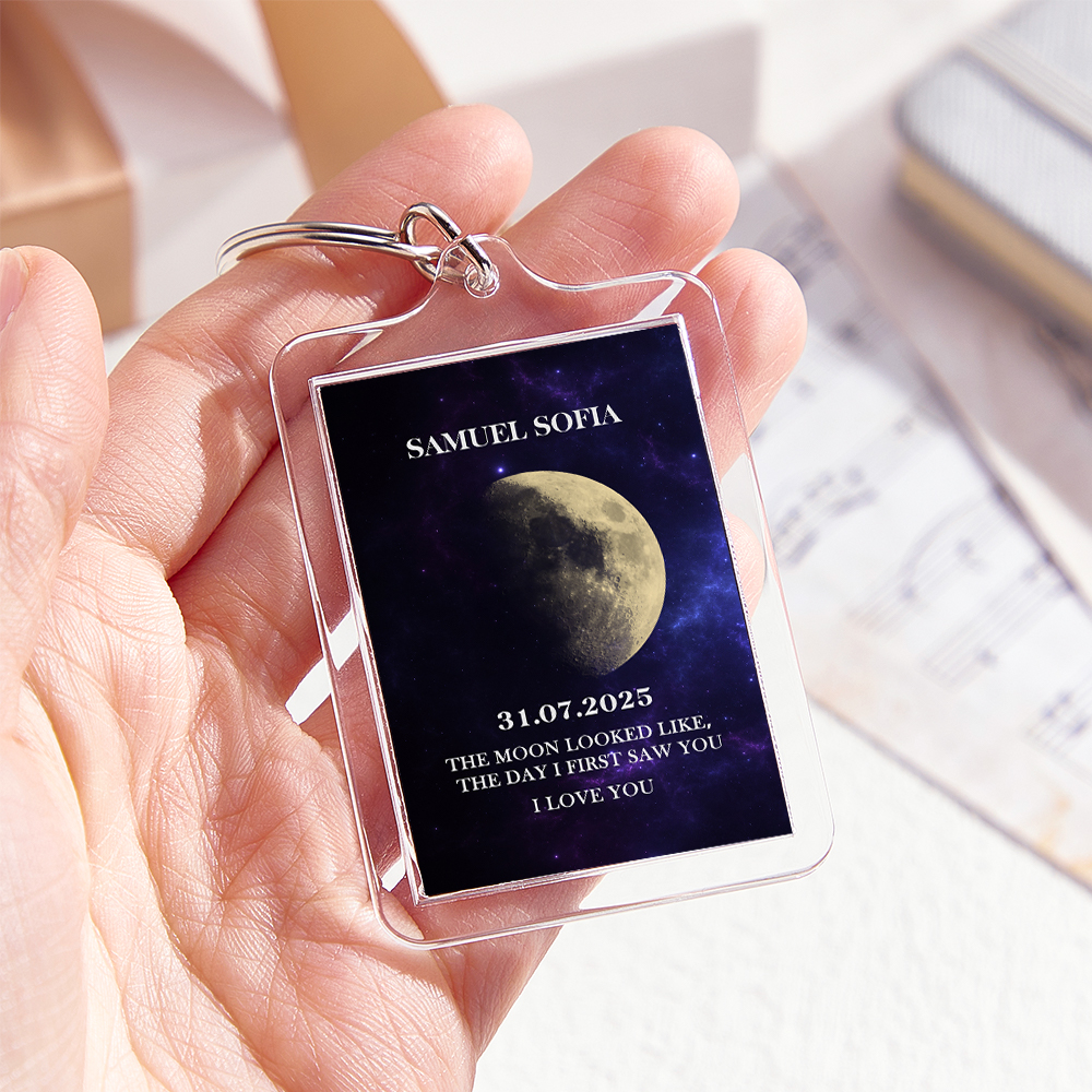 Custom Moon Phase Keychain Starry Sky Background Optional with Acrylic Shell - soufeeluk