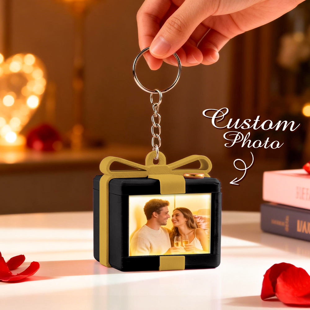 Custom Mirror Lamp Keychain Gift Box Shape Christmas Gift for Couple