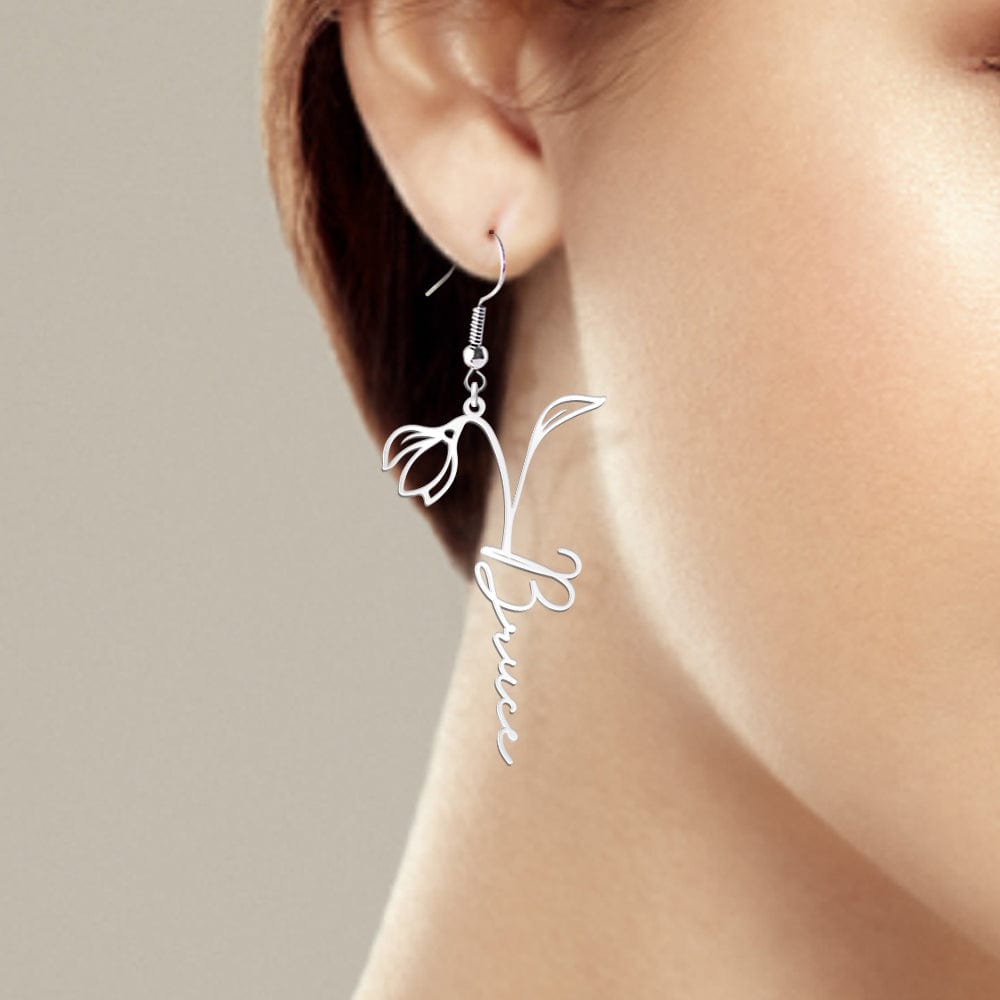 Custom Birth Flower Name Earring Personalized Earrings Birthday Gifts - Giftlab