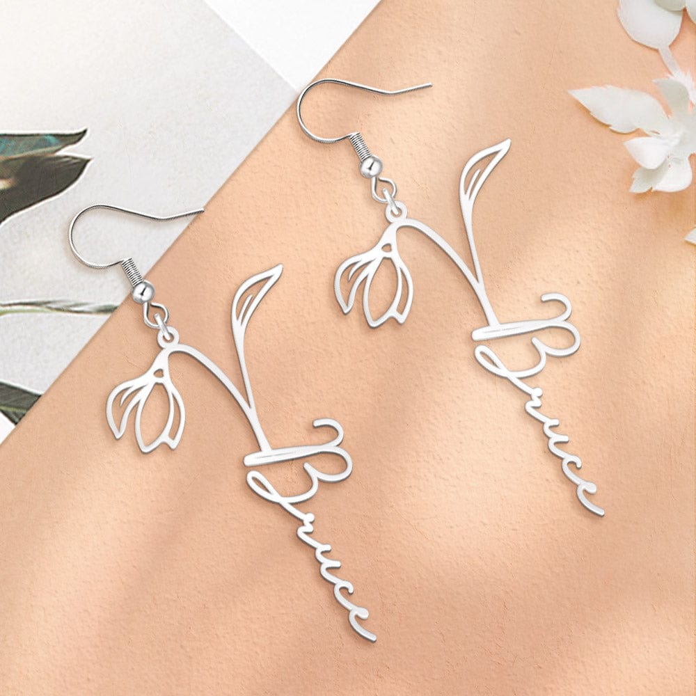 Custom Birth Flower Name Earring Personalized Earrings Birthday Gifts - Giftlab