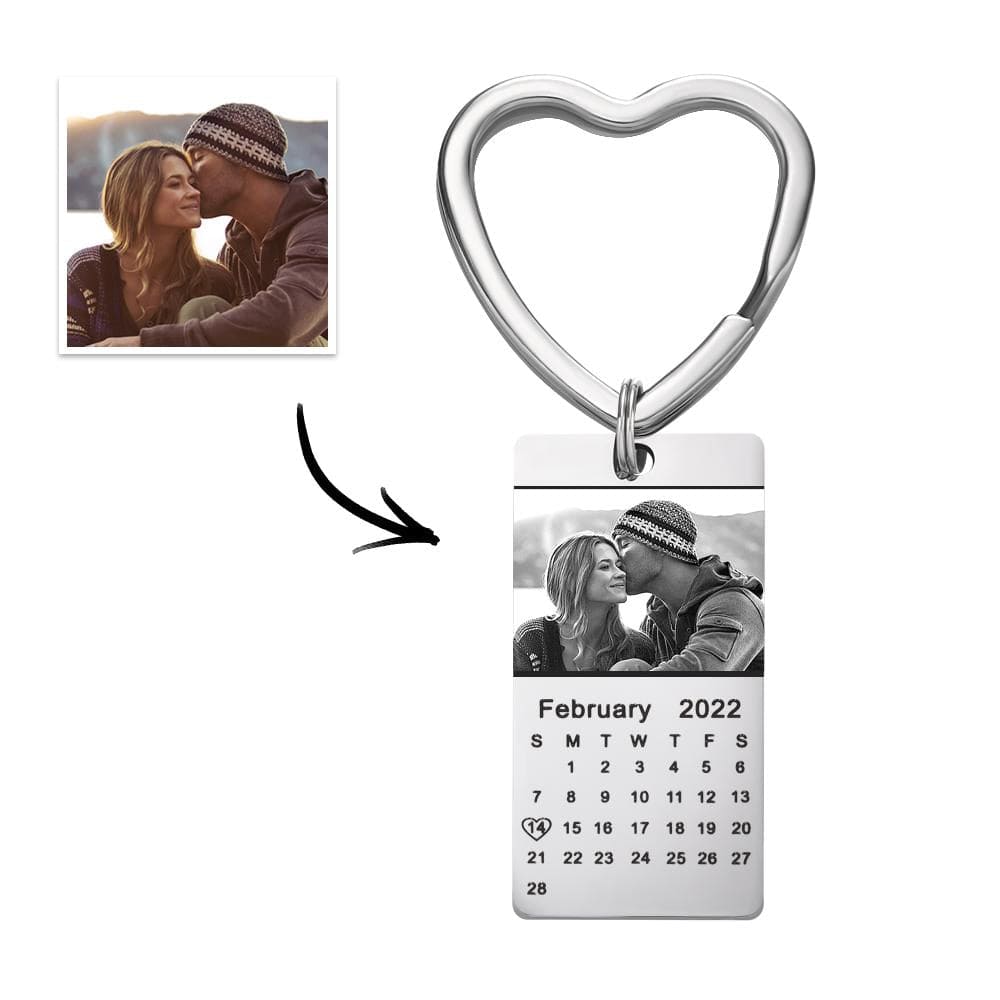 Custom Photo Calendar Keychain with Heart Love Date Stainless Steel Souvenir - Giftlab