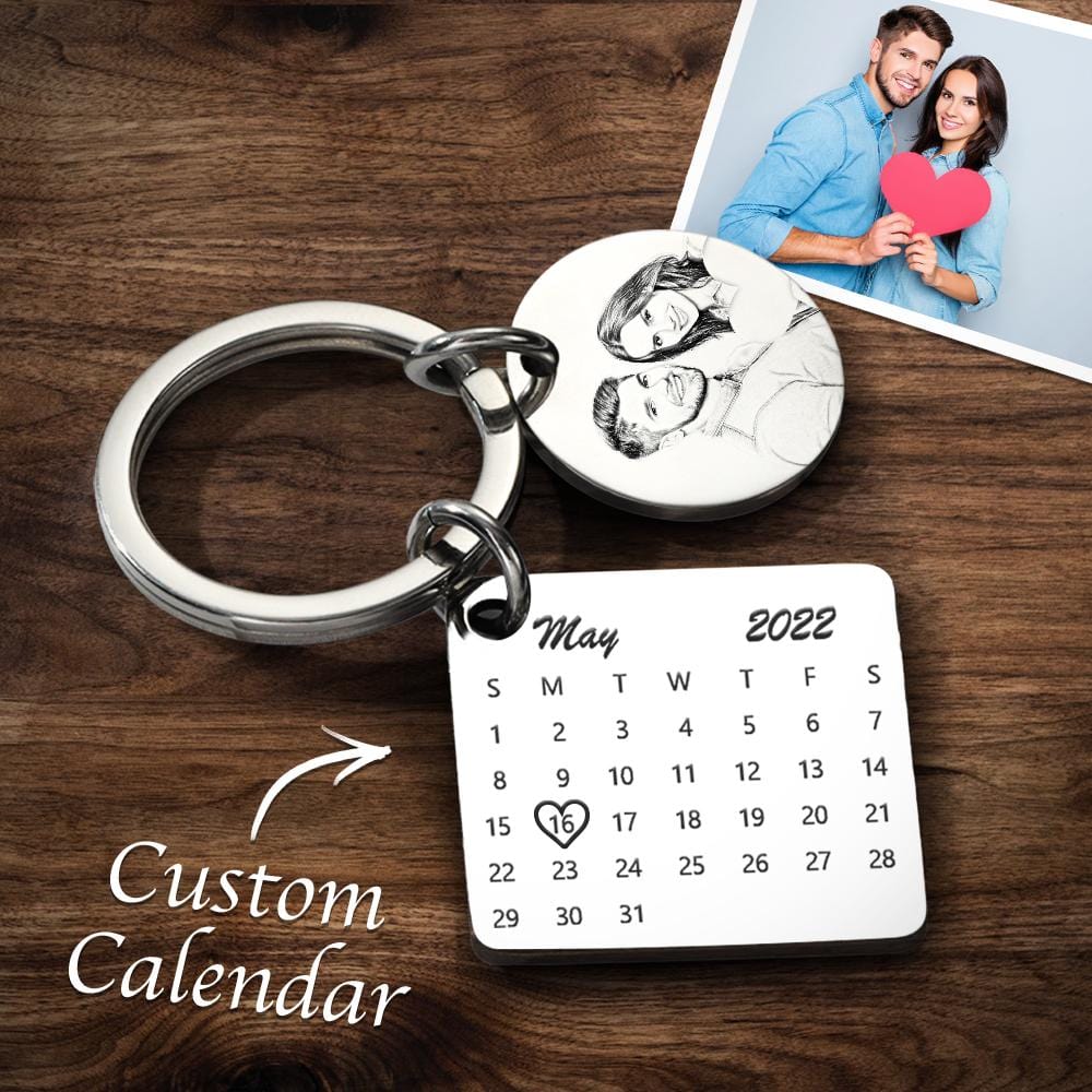 Personalised Photo Calendar Keychain Date Keychain Anniversary Gifts For Lover - Giftlab