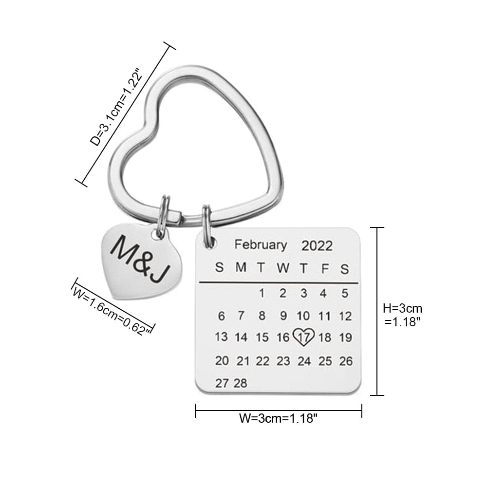 Custom Engraved Calendar Keychain Heart Key Ring Save the Date Keychain Anniversary Gift - Giftlab