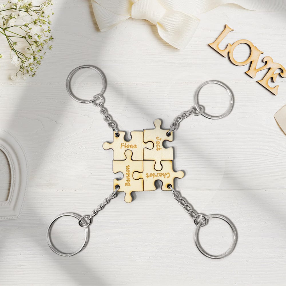 Custom Puzzle Keychain Engraved 4 Pieces Jigsaw Keychain Wooden Key Ring Gifts for Freinds - Giftlab
