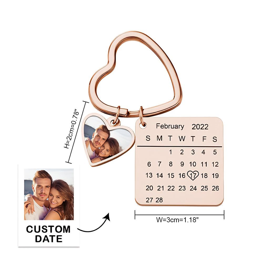 Date Keychain With Picture Personalised Keyring Gifts for Couples 3 Colors - Giftlab