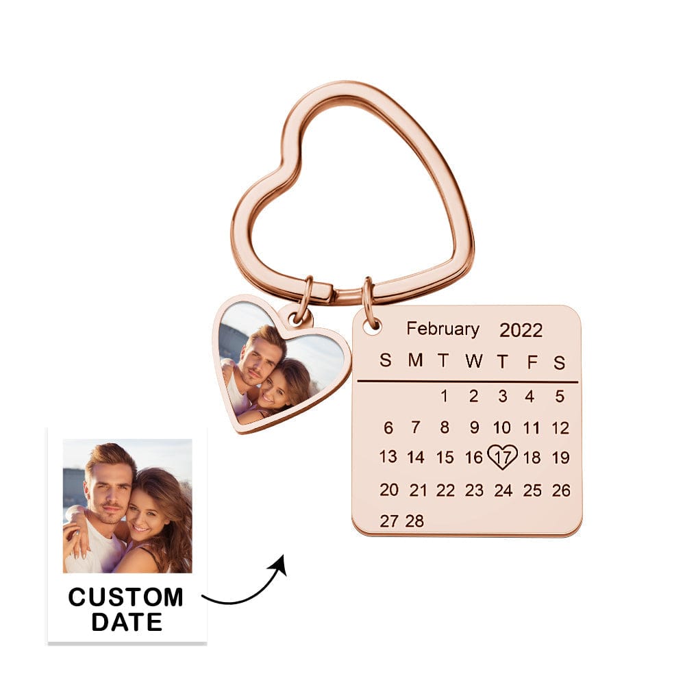 Date Keychain With Picture Personalised Keyring Gifts for Couples 3 Colors - Giftlab