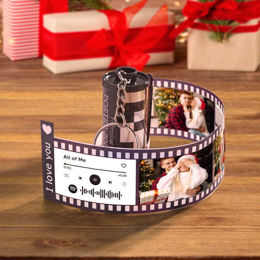 Personalized Spotify Code Camera Roll Keychain with Text Christmas Gift for Couple - Giftlab