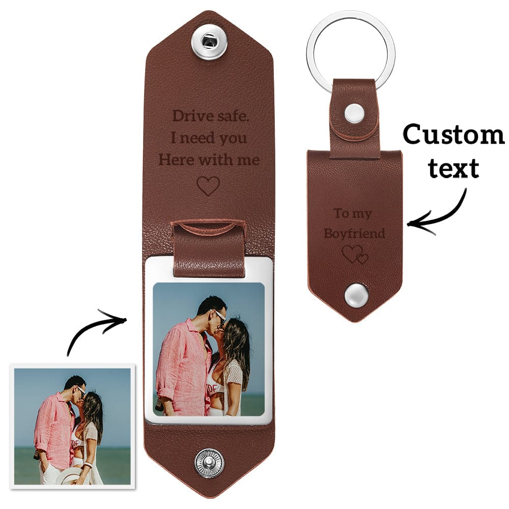 Leather Keychain For Boyfriend Photo Keychain Engrave Keychain Anniversary Gift - Giftlab