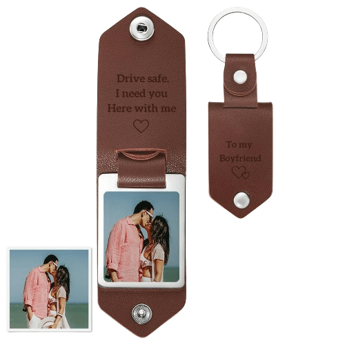 Leather Keychain For Boyfriend Photo Keychain Engrave Keychain Anniversary Gift - Giftlab