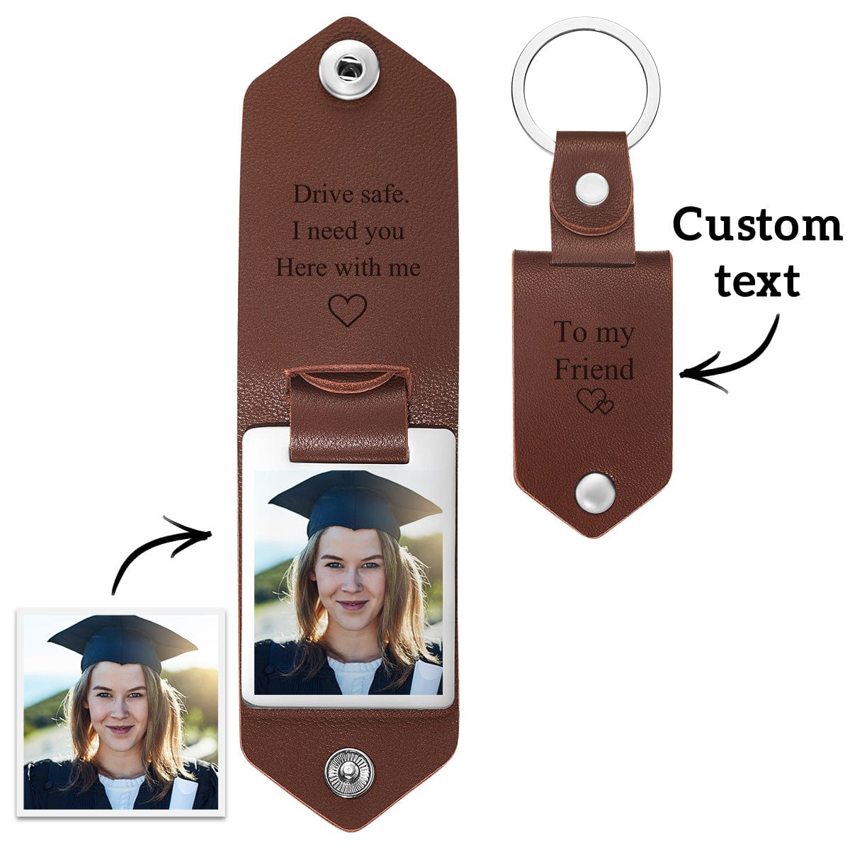 Graduation Gifts Leather Keychain For Friend Photo Keychain Engrave Keychain - Giftlab