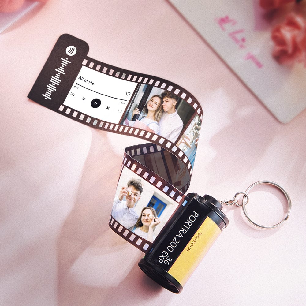 Long Distance Gift Custom Spotify Keychain Camera Film Roll Keychain with Song Text Aniversary Gifts for Her/Him - Giftlab