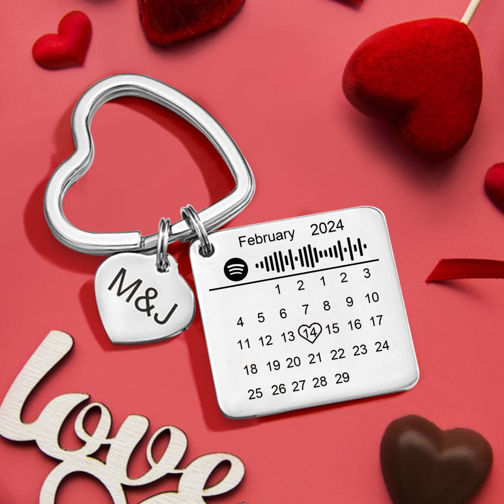 Custom Spotify Calendar Keychain Anniversary Gifts Custom Calendar Spotify Keychain Heart Shape Keychain Couple Gift - Giftlab