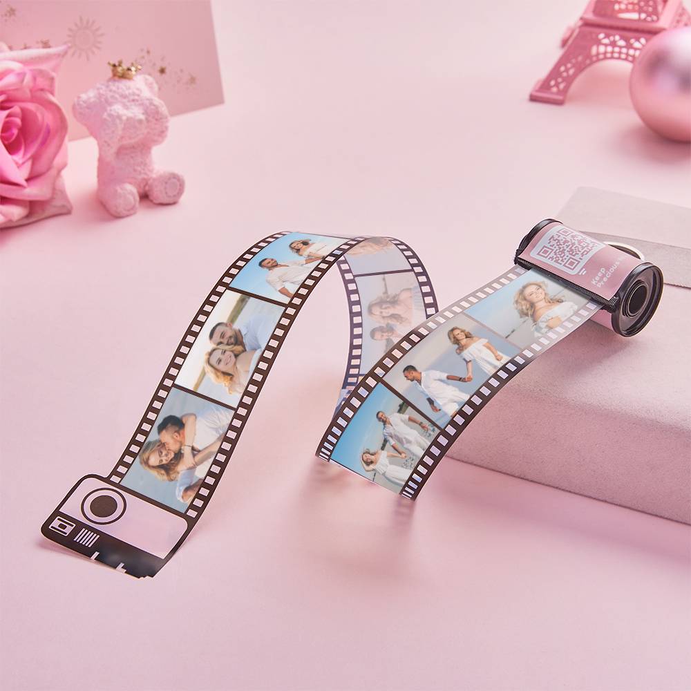 Scannable QR Code Shell Film Roll Keychain with Your Photo or Text Multiphoto Personalized Gift for Her - Giftlab