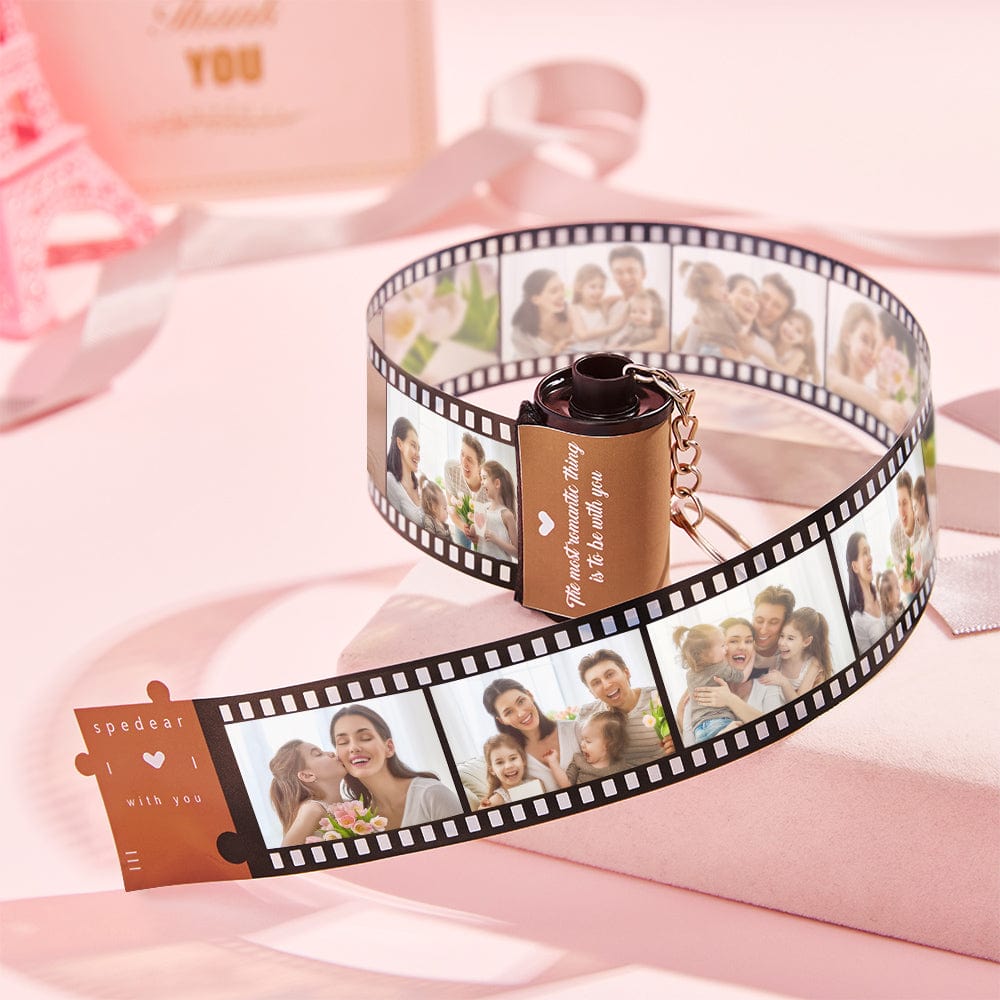 Custom Text Romantic Roll Film Keychain Red Heart Multiphoto Anniversary Gifts For Lover - Giftlab