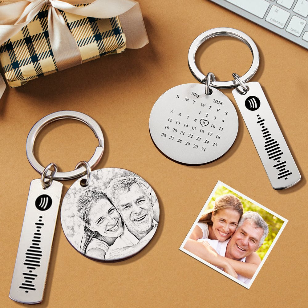 Custom Photo Calendar Spotify Keychain Personalized Stainless Steel Keychain Father's Day Gift for Dad - Giftlab