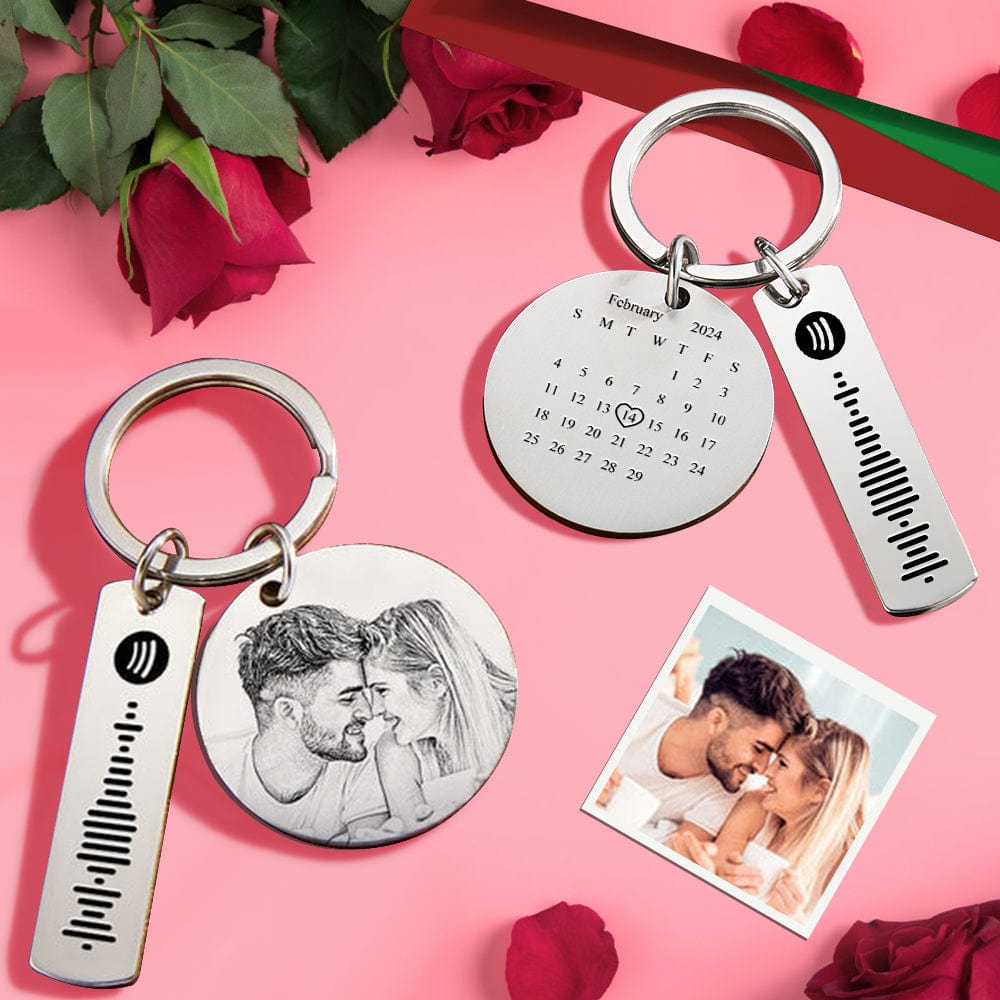 Custom Photo Calendar Spotify Keychain Personalized Stainless Steel Keychain Valentine's Day Gift for Lover - Giftlab