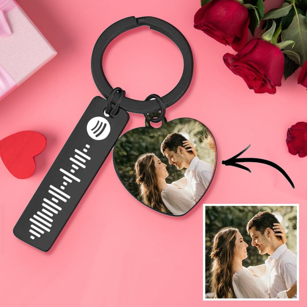 Personalized Spotify Keychain Custom Picture & Music Song Code Heart Couples Photo Keyring Gifts for Boyfriend - Giftlab