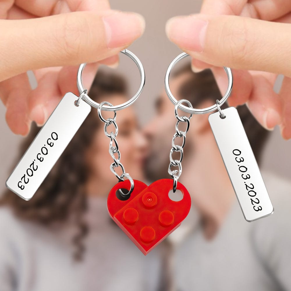 Personalized Date Matching Couples Love Heart Bricks Keychain for Couples - Giftlab