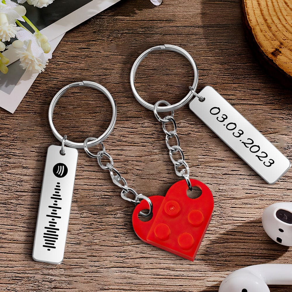 Personalized Spotify Code and Date Matching Couples Love Heart Bricks Keychain for Couples - Giftlab