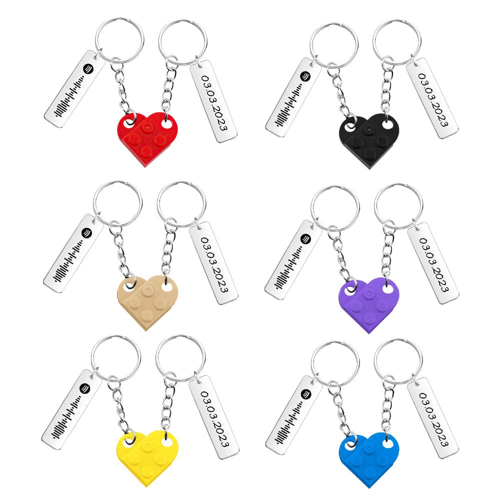 Personalized Spotify Code and Date Matching Couples Love Heart Bricks Keychain for Couples - Giftlab