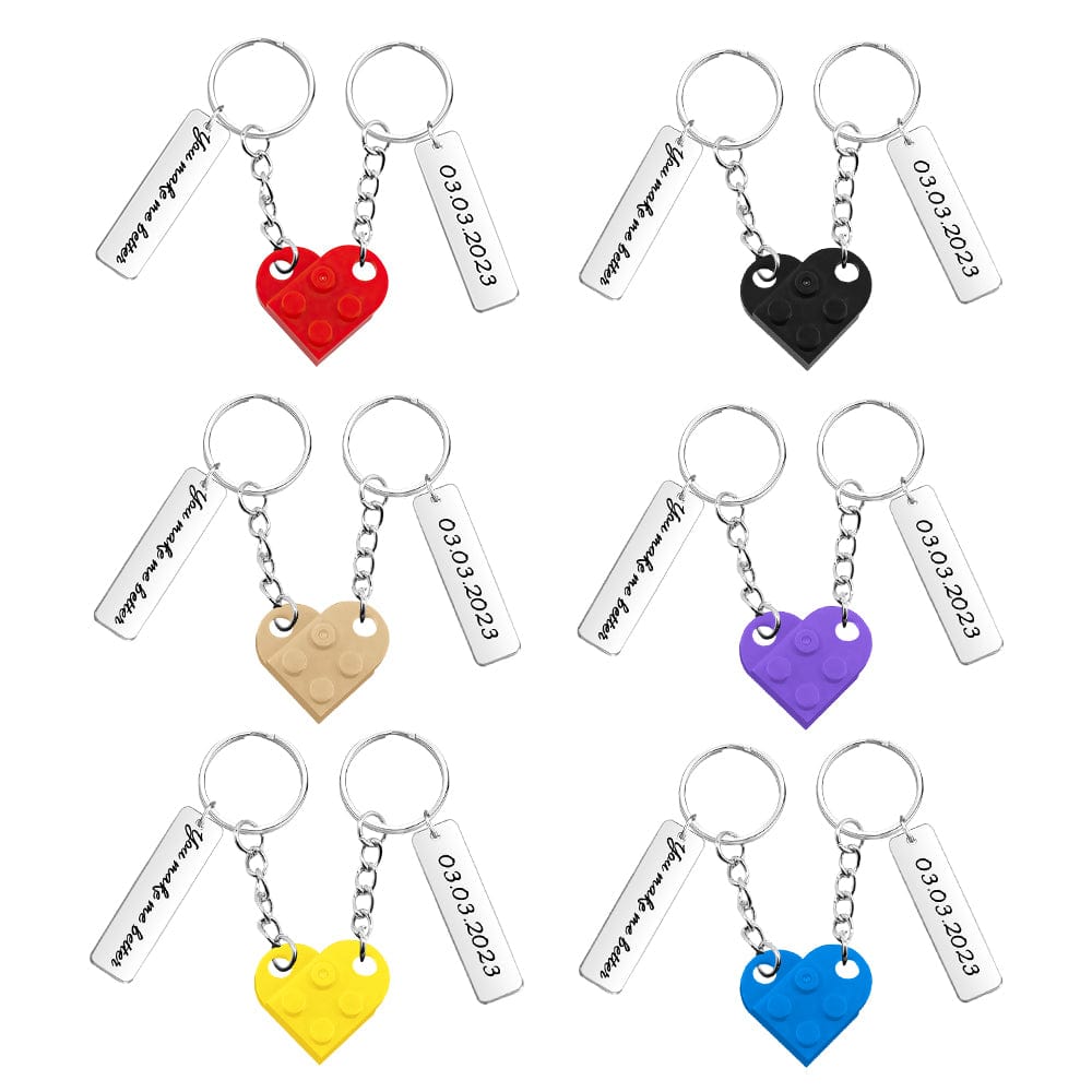 Personalized Text Matching Couples Love Heart Bricks Keychain for Couples - Giftlab