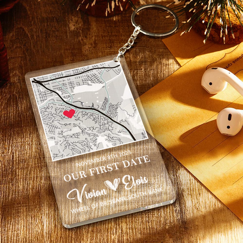 Personalized Acrylic Map Keychain Our First Date Keychain - Giftlab