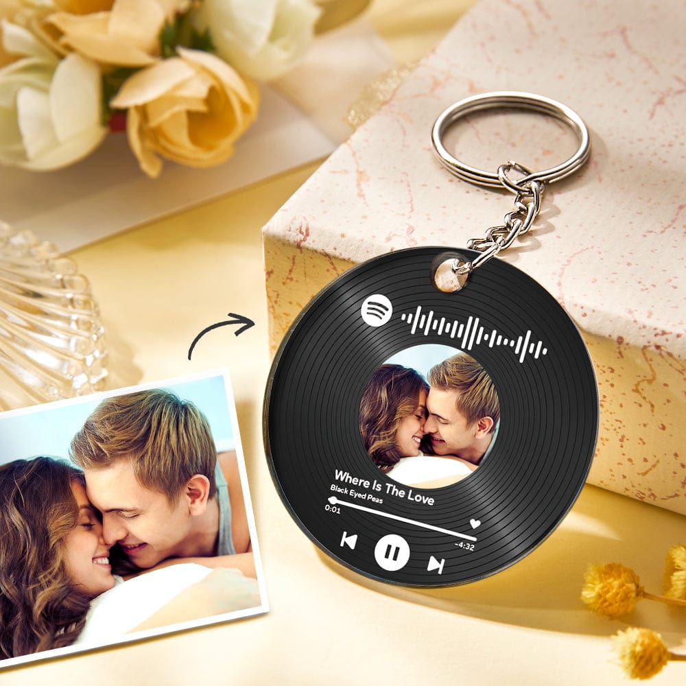 Custom Photo and Date Keychains Scannable Spotify Code Acrylic Anniversary Key Chain Gifts for Couple - Giftlab
