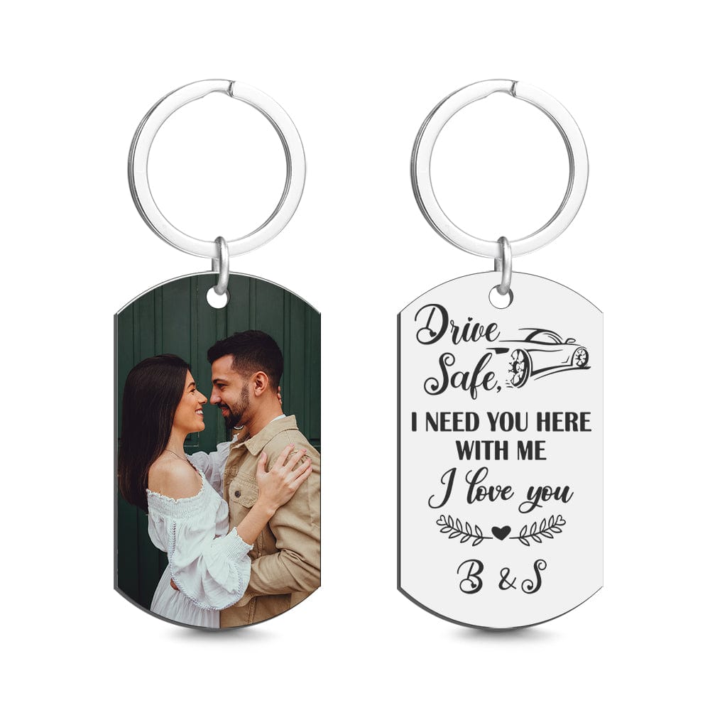 Drive Safe Custom Engraved Keychain with Photo Gifts for Men - Giftlab