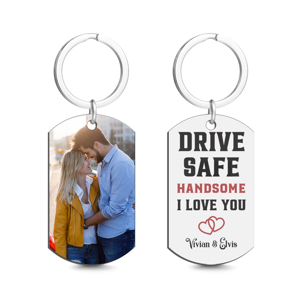 Drive Safe Handsome Custom Keychain with Photo Gifts for Men - Giftlab