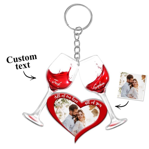 Personalized Couple Wine Glass Car Ornament Custom Name Photo Keychains - Giftlab