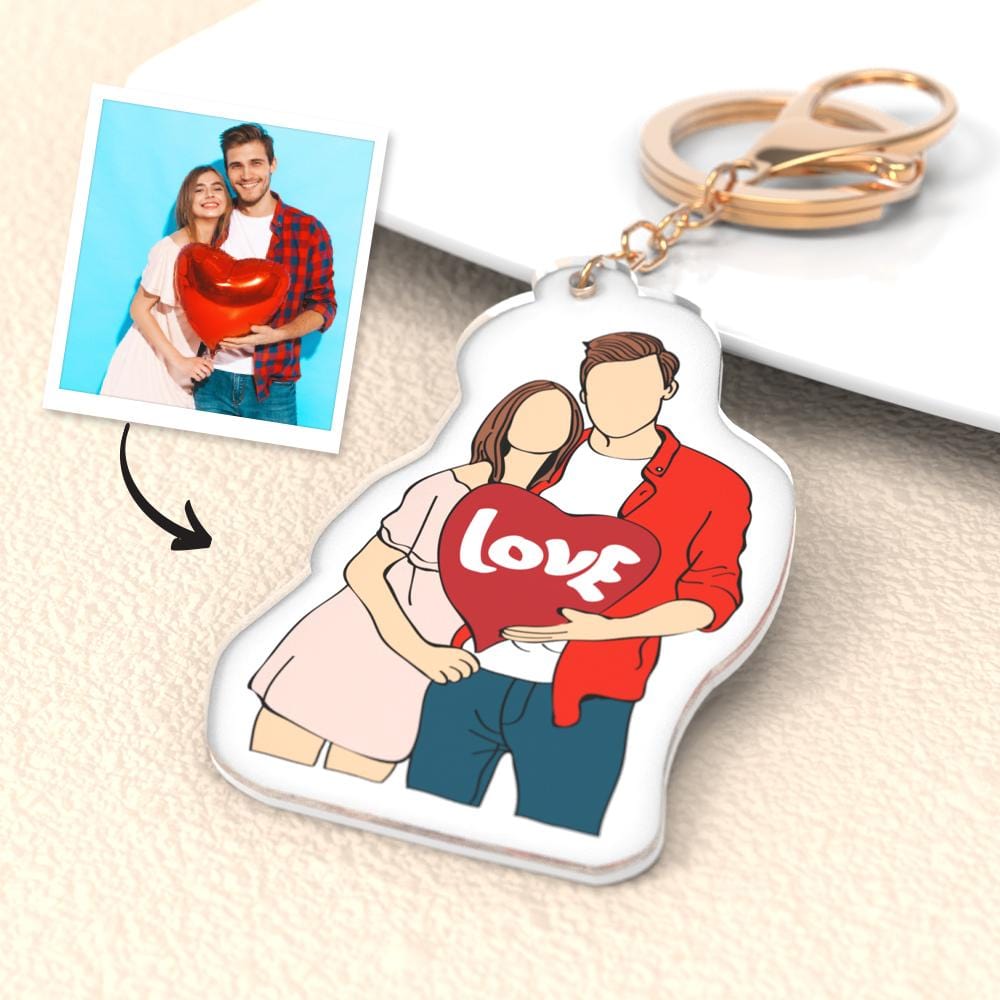 Custom Photo Keychain Portrait Keyring Anniversary Gifts - Giftlab