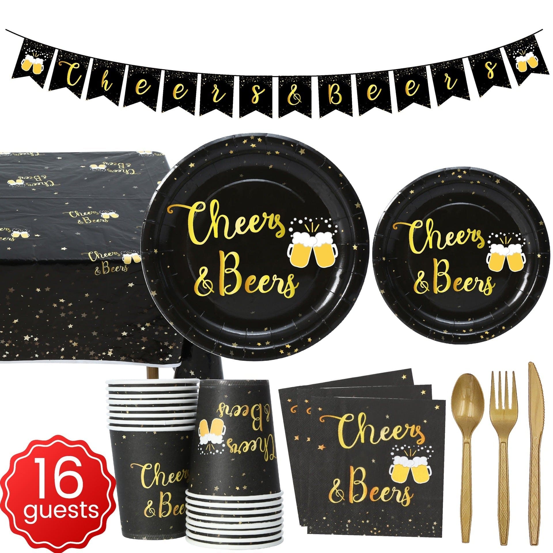 16 Guests Disposable Plates Set Stamped Cheers Bears Tableware Set for All Occasions - Giftlab
