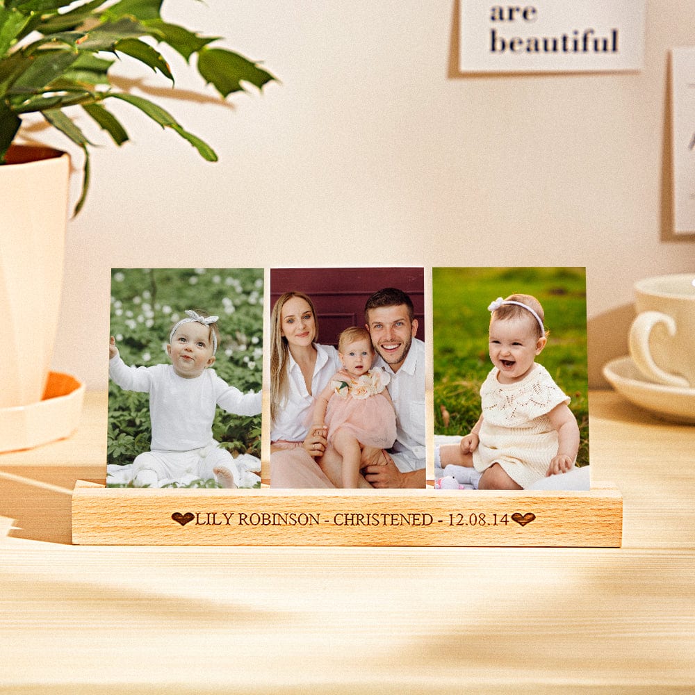 Custom Photo Engraved Ornaments Christening Heart Photo Block - Giftlab