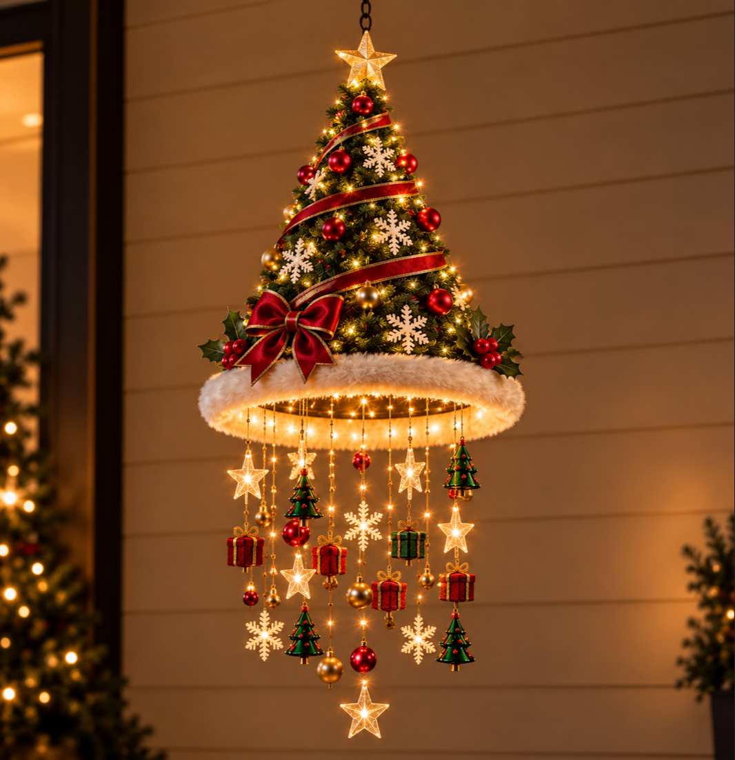 LED Light-Up Christmas Hat Hanging Ornament - Glowing Santa Hat Hanging Chandelier