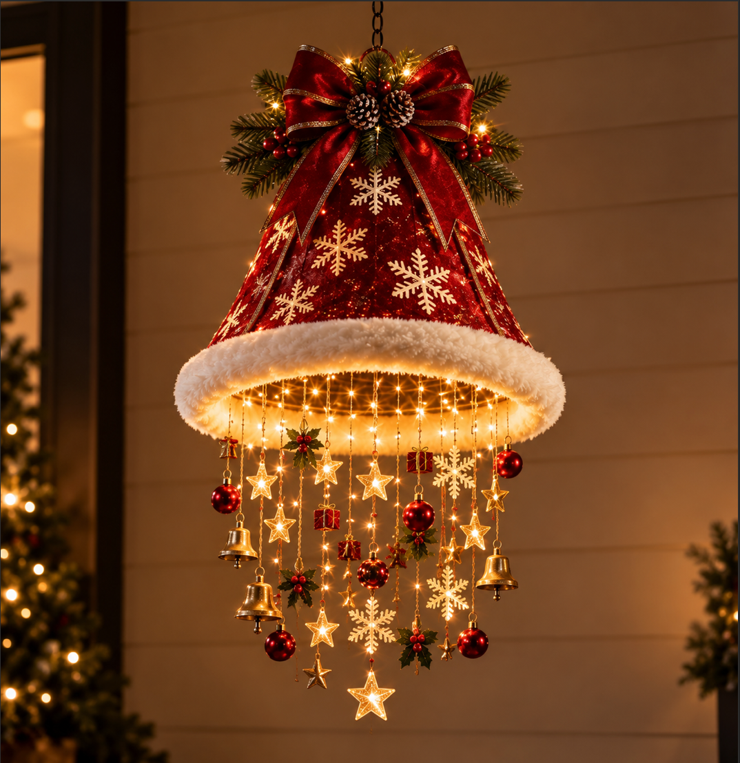 LED Light-Up Christmas Hat Hanging Ornament - Glowing Santa Hat Hanging Chandelier