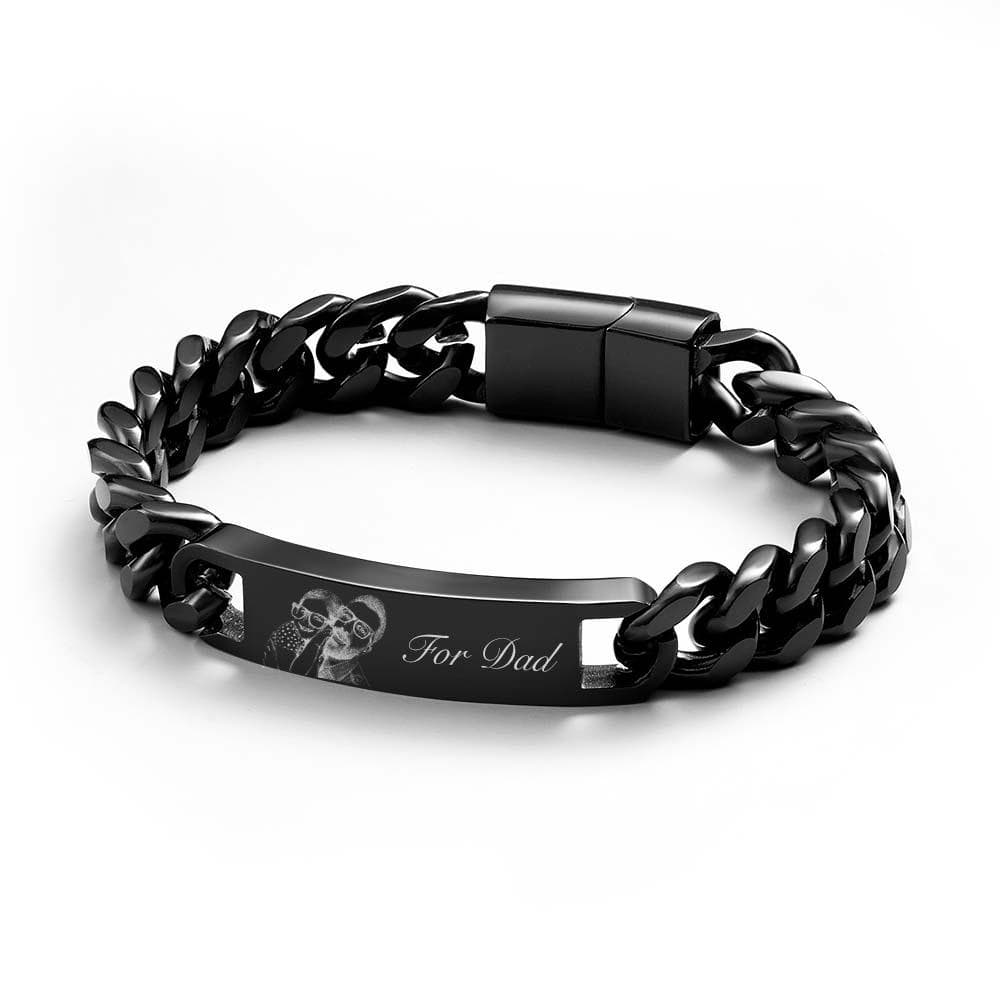 Father's Day Gifts Custom Engraved Men's Bracelet Stainless Steel Photo Vintage Bracelet Jewelry-Black - Giftlab