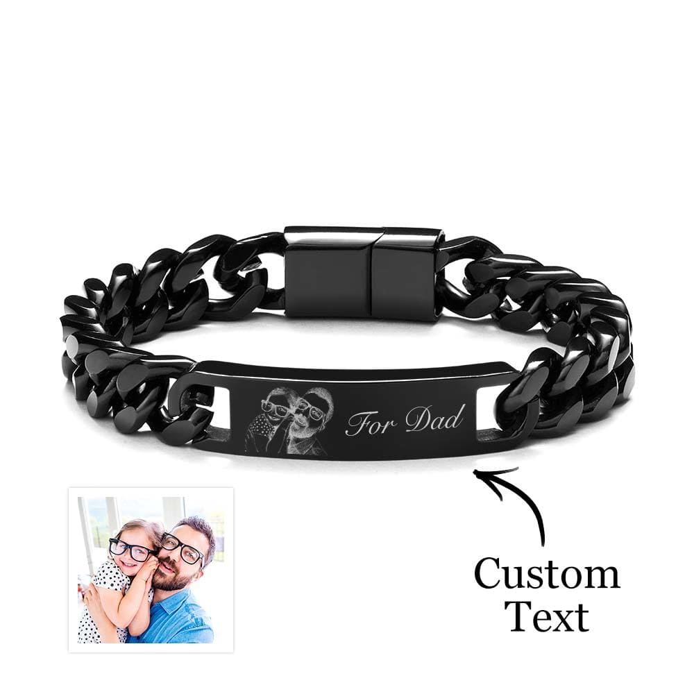 Father's Day Gifts Custom Engraved Men's Bracelet Stainless Steel Photo Vintage Bracelet Jewelry-Black - Giftlab