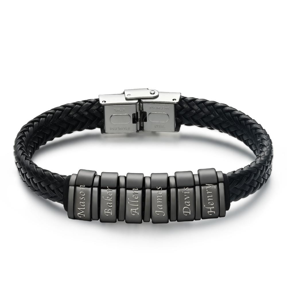 Men's Leather Bracelet Personalized Bracelet for Men Gift for Dad Kids Name Bracelet 1-6 Charms - Giftlab