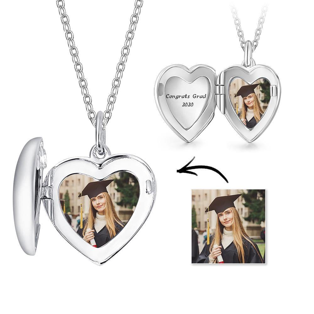 Engraved Heart Locket Necklace with Photo Gift for Her - Giftlab