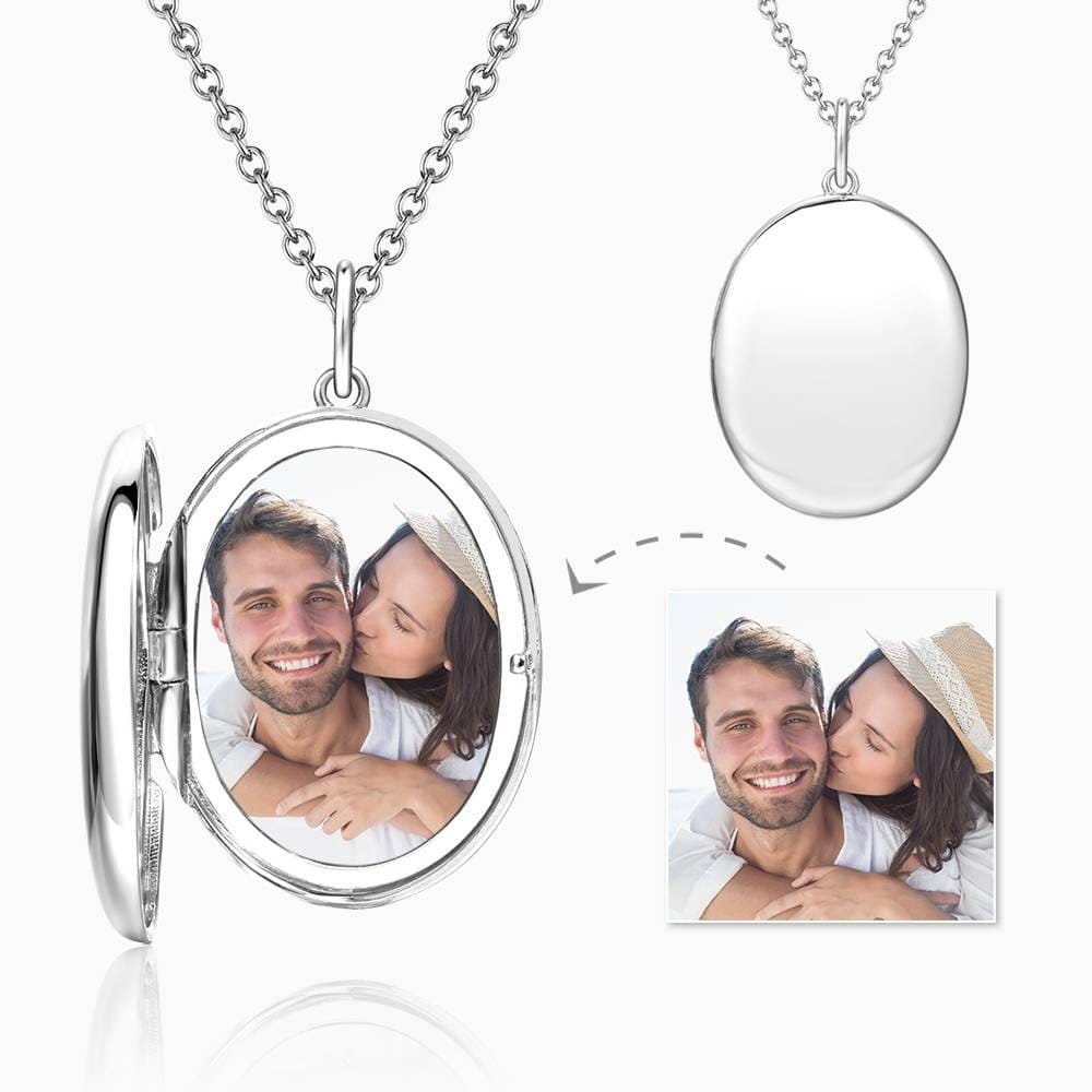 Photo Locket Necklace With Name Oval Platinum Plated - Giftlab