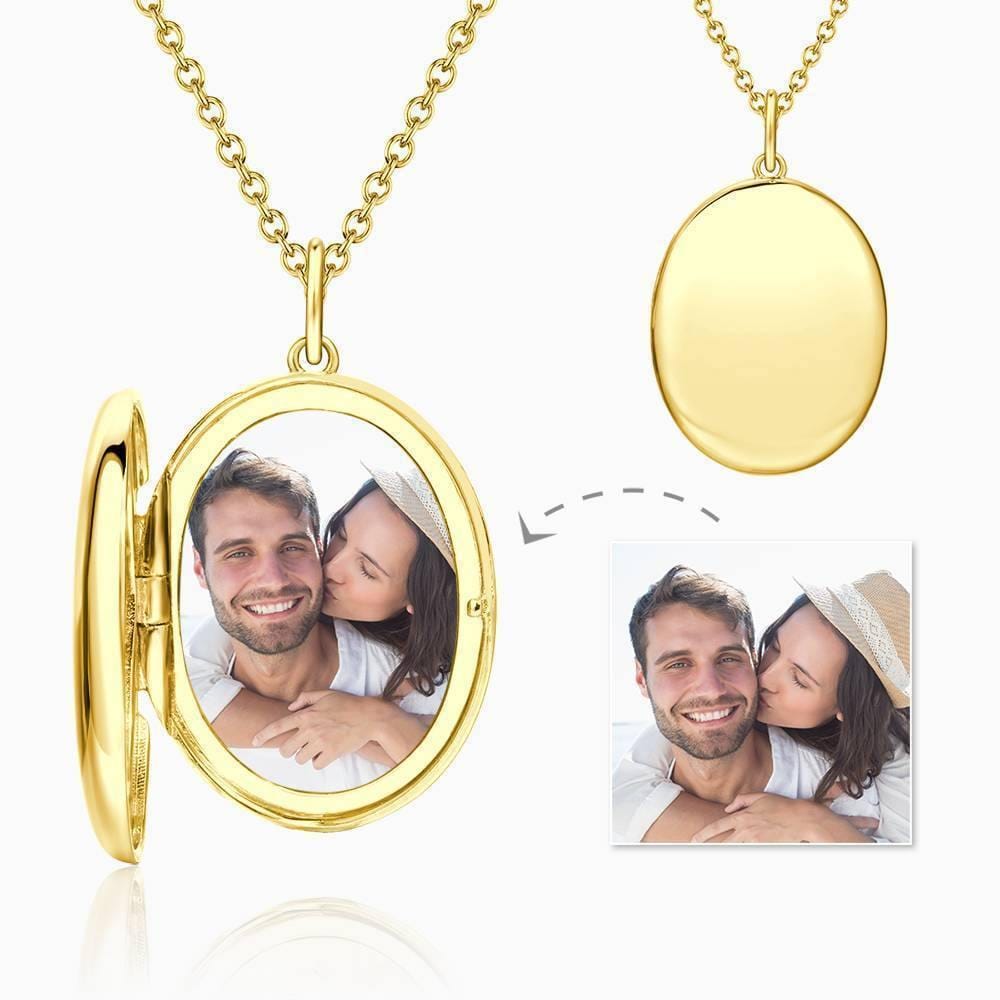 Personalized Photo Locket Necklace With Name Oval 14k Gold Plated - Giftlab