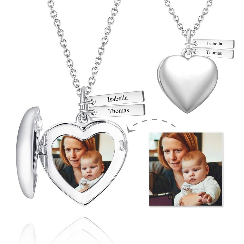 Heart Locket Necklace With Photo and Name Gifts For Mom Platinum Plated - Giftlab