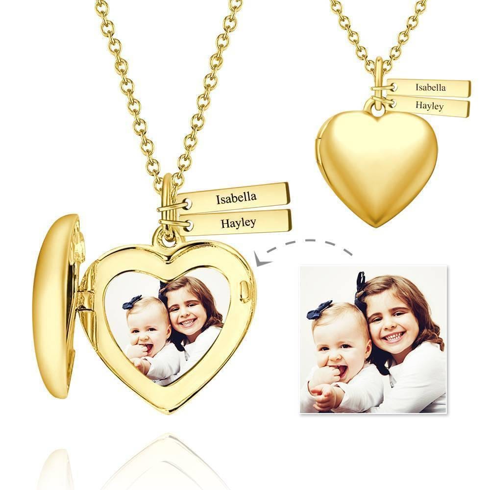 Heart Photo Locket Necklace With Name Gifts for Mom 14k Gold Plated - Giftlab