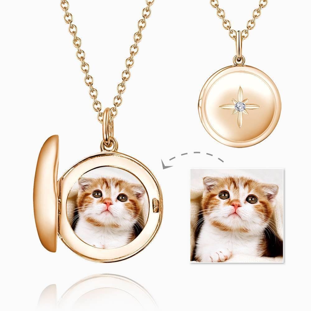 Photo Locket Necklace Valentine's Gifts Star Printing Rose Gold Plated - Giftlab