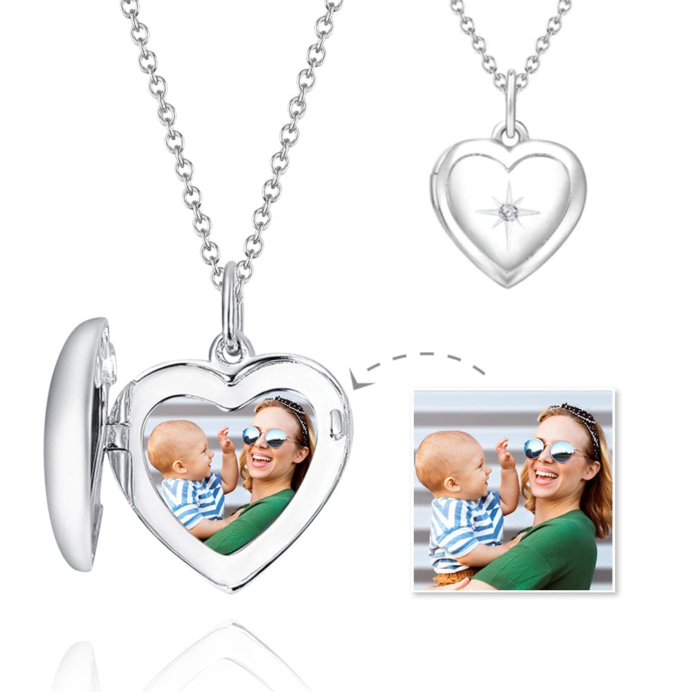 Photo Locket Necklace Gifts for Couple Platinum Plated Star Printing - Giftlab