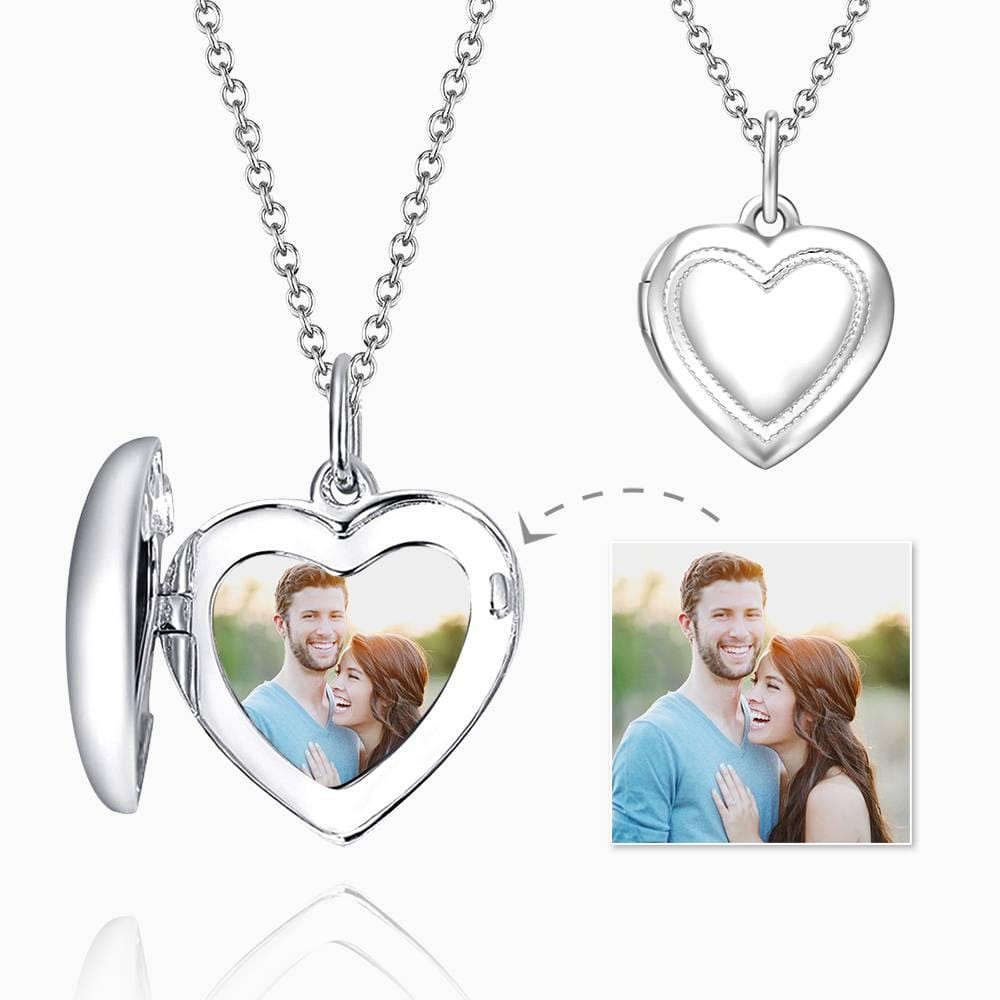 Heart Photo Locket Necklace With Engraving Name Gifts for Her Platinum Plated - Giftlab