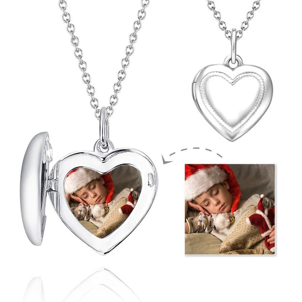 Heart Photo Locket Necklace With Engraving Name Gifts for Her Platinum Plated - Giftlab