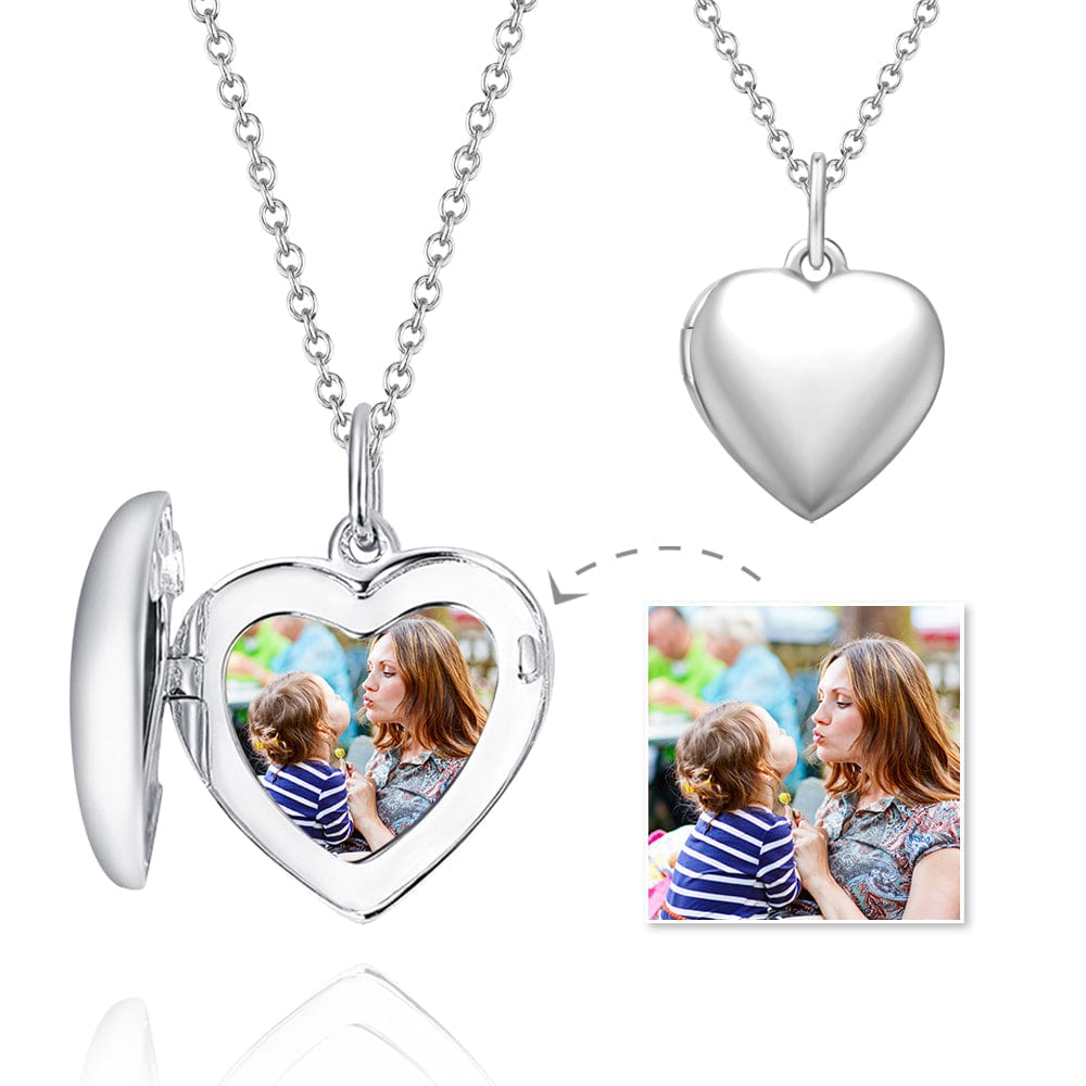 Heart Photo Locket Necklace With Name Embossed Platinum Plated - Giftlab