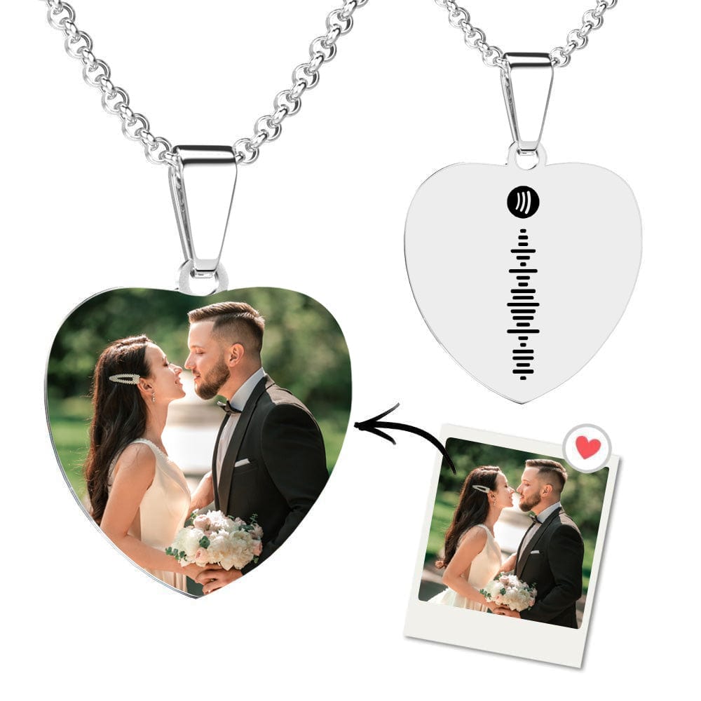 Spotify Necklace Custom Spotify Code Heart Photo Necklace Personalized Wedding Gifts - Giftlab